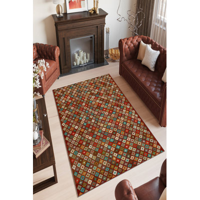 Eco-Friendly Carpet (2.6 x 4.0 ft), Tile Red, 100% Polyester | 650 g/m², 0.16 in Pile Height, Digital Printing, Antibacterial, Non-Slip PVC Dot Underside | Machine Washable, Perfect for Living Room & Bedroom Décor