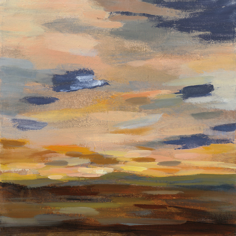 Haut ciel du désert III, L 20 po x H 20 po, Bleu / brun / jaune