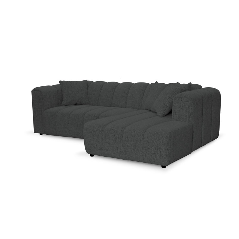 3 Seater Corner Sofa, Polyester - Black, Right Hand Facing