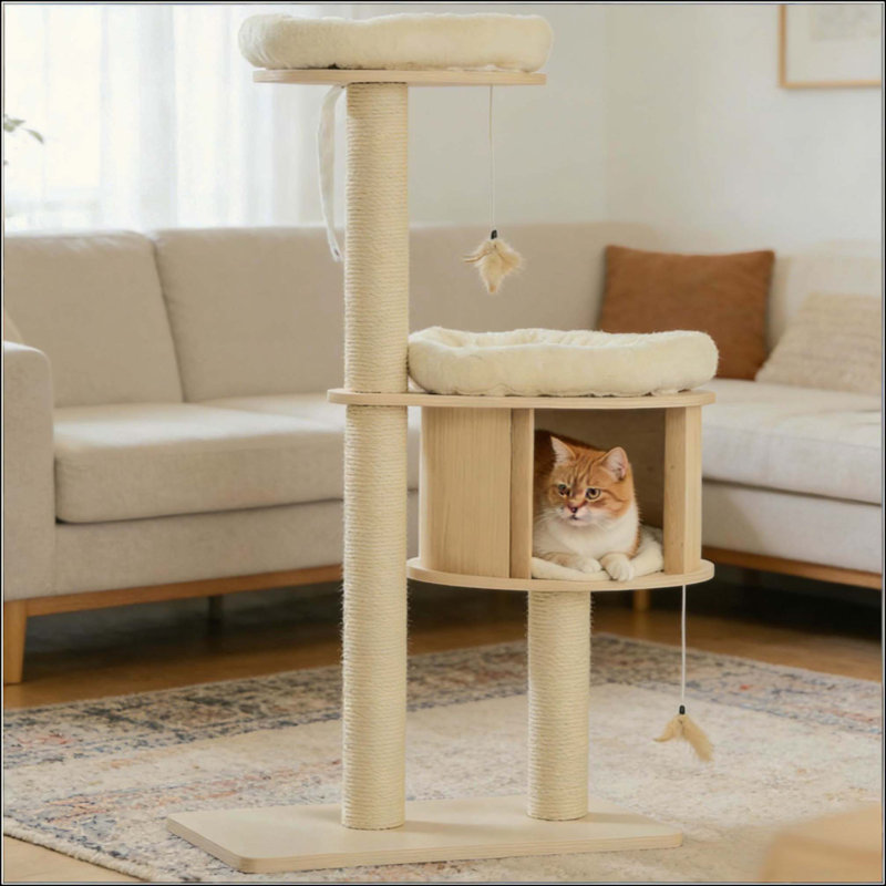 Tour pour chat robuste avec plusieurs plateformes et coussins moelleux, idéale pour jouer, se reposer et se gratter