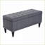 Repose-pieds avec rangement, couvercle en lin capitonné à fermeture douce pour le salon, chambre à coucher, entrée, gris foncé | Bois | Noir