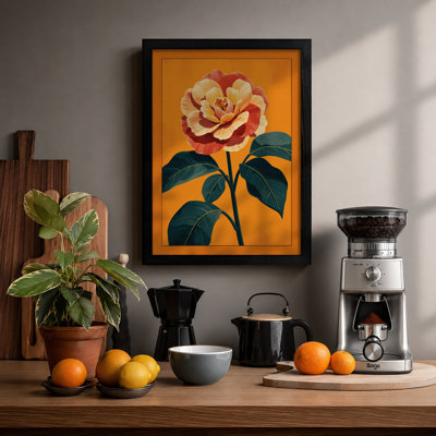 Single Rose in Gold Botanical - Framed Print