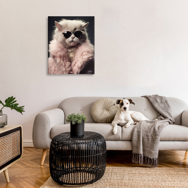 Chat en fourrure, art mural sur toile par RB, H 40 po x l 30 po
