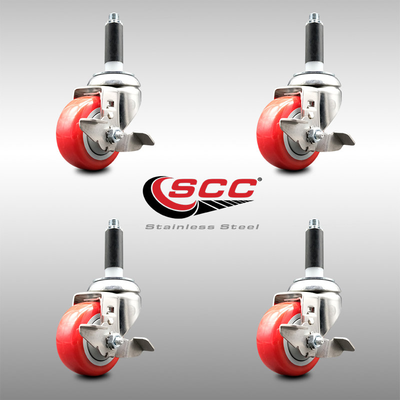 Jeu de roulettes extensibles en acier inoxydable 316SS, Rouge