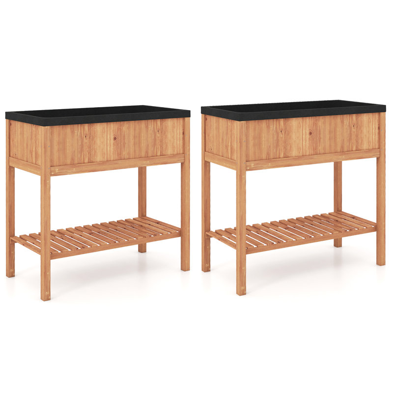 Lit de jardin surélevé en bois 2 pièces Gymax avec tablette de rangement pour pieds, 2