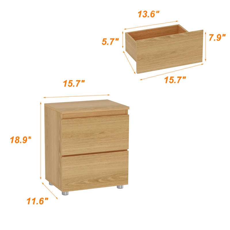 2 Drawer Nightstand(2 Set Of), Yellow Wood
