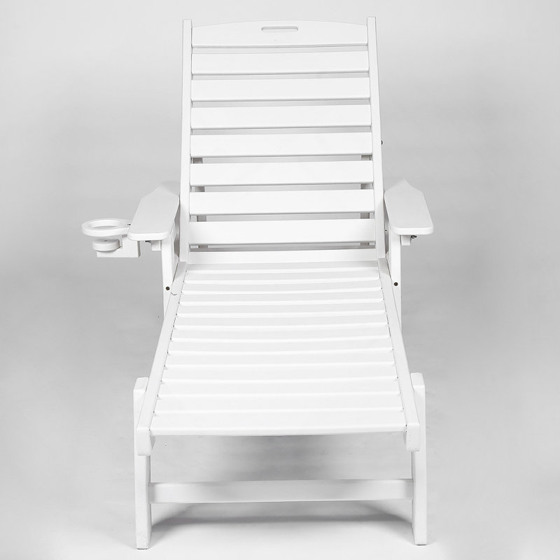 Outdoor Lounge Chair With Wood Texture, Oversized Chaise Lounge With Adjustable Backrest, Wheels, And Cup Holder For Poolside And Patio Relaxation