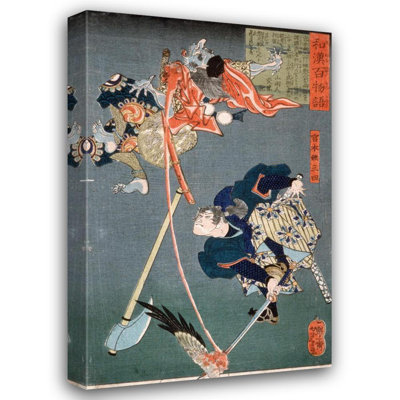 «Miyamoto Musashi Slashing a Tengu» par Tsukioka Yoshitoshi - Art mural sur toile tendue avec châssis
