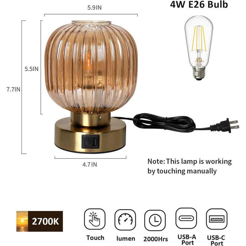 Elegant Golden Glass Bedside Lamp