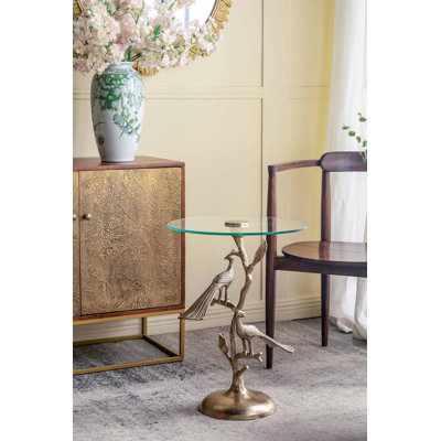 Table d'appoint artistique avec plateau en verre