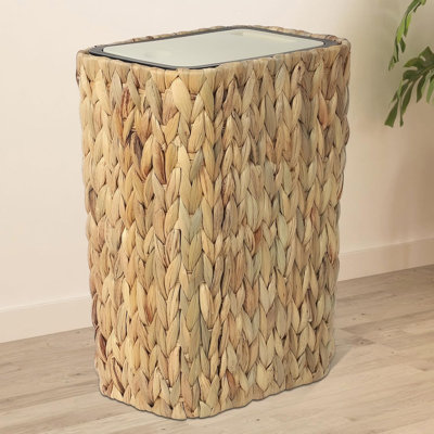 Poubelle avec couvercle pour salle de bain Boho, petite poubelle en rotin 2,6 gallons avec couvercle à pression, poubelle tissée et panier à linge 2 en 1 pour salle de bain, cuisine, salon, chambre à coucher