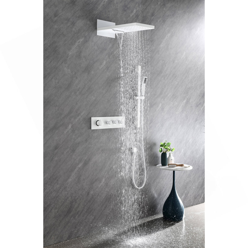 Wall Mounted Waterfall Shower System With Hand Shower, Sliding Bar