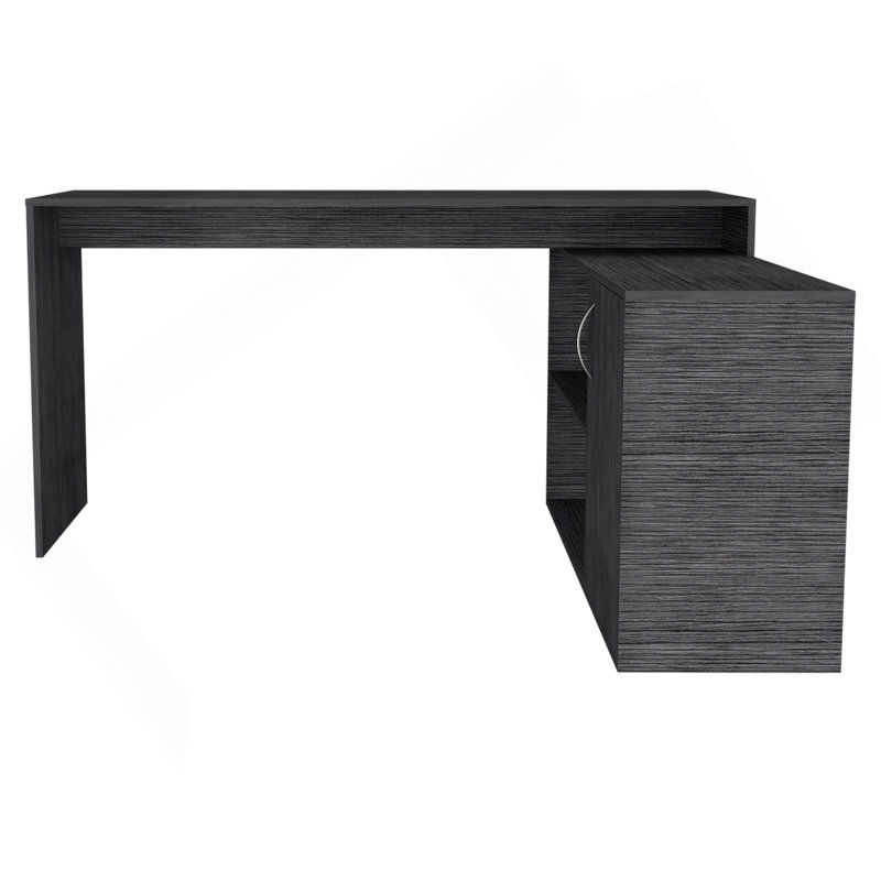 Smokey Oak 2-Shelf L-Shaped Office Desk, Gray