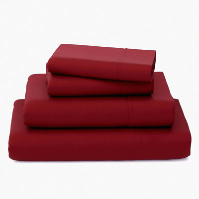 Rayon From Bamboo Cool Luxury Bedding Set - Silky Soft Rayon From Bamboo Blend Sheets, Cooling & Breathable, Deep Pockets, 4-Piece Set in Burgundy Color