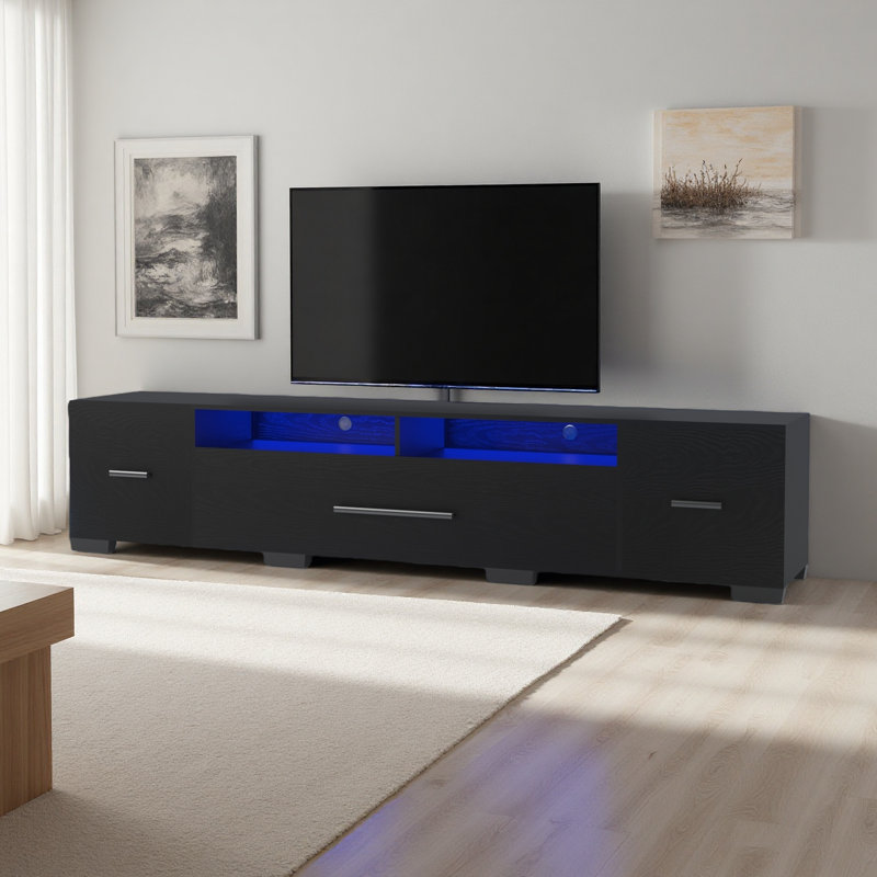 Meuble télé avec armoires de rangement, télécommande, long meuble télé à DEL APP, sélection complète de couleurs RVB, centre de divertissement moderne à 31 lumières changeantes avec cordon d'alimentation