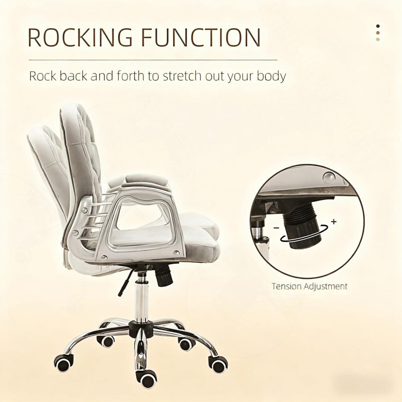 Chaise de bureau luxueuse et capitonnée avec un confort moelleux, un soutien ergonomique et une mobilité douce pour la maison ou le bureau.