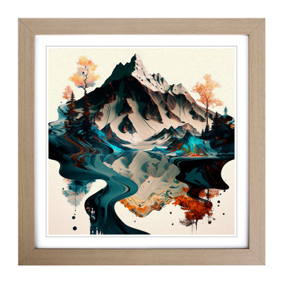 Japanese Mountains Liquify - Single Picture Frame Print on Wood
