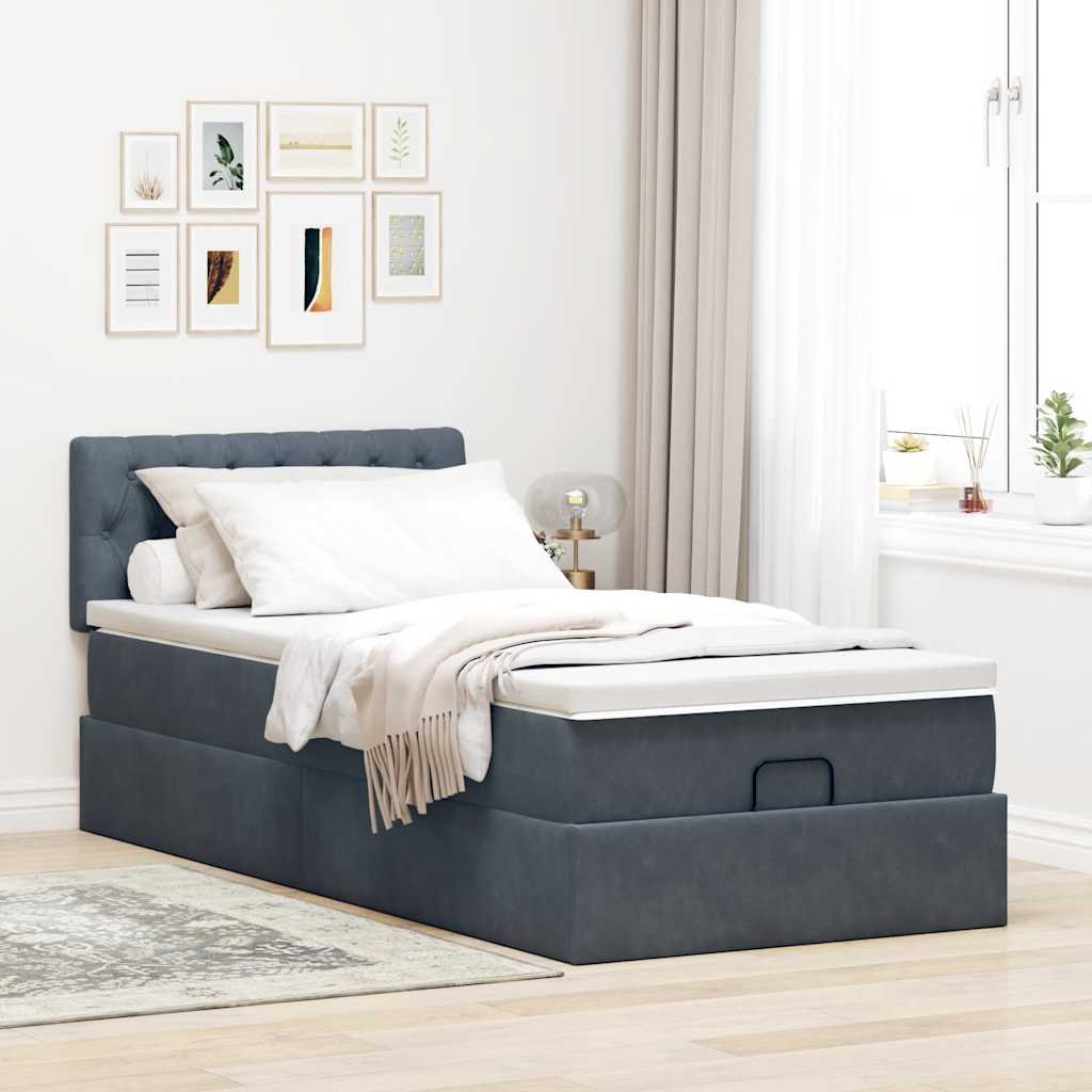 Vidaxl Ottoman-Bett Mit Matratze Dunkelgrau 80X200 Cm Samt