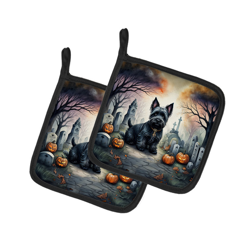 Paire de mangeoires d'Halloween Scottish Terrier Spooky