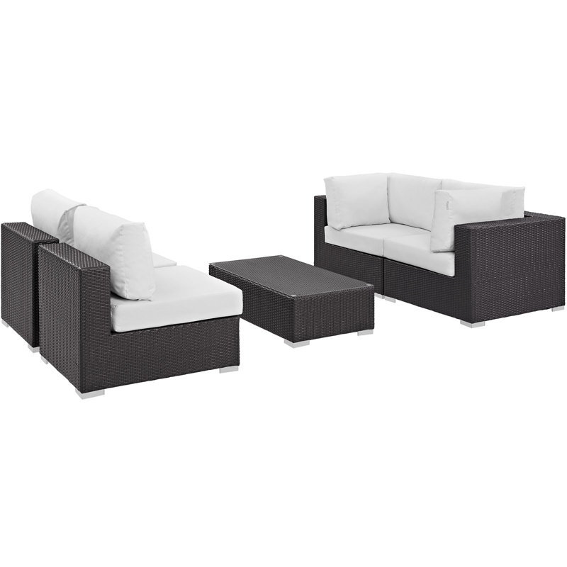Modway Convene Wicker Rattan 5-Piece Outdoor Patio Furniture Set, White
