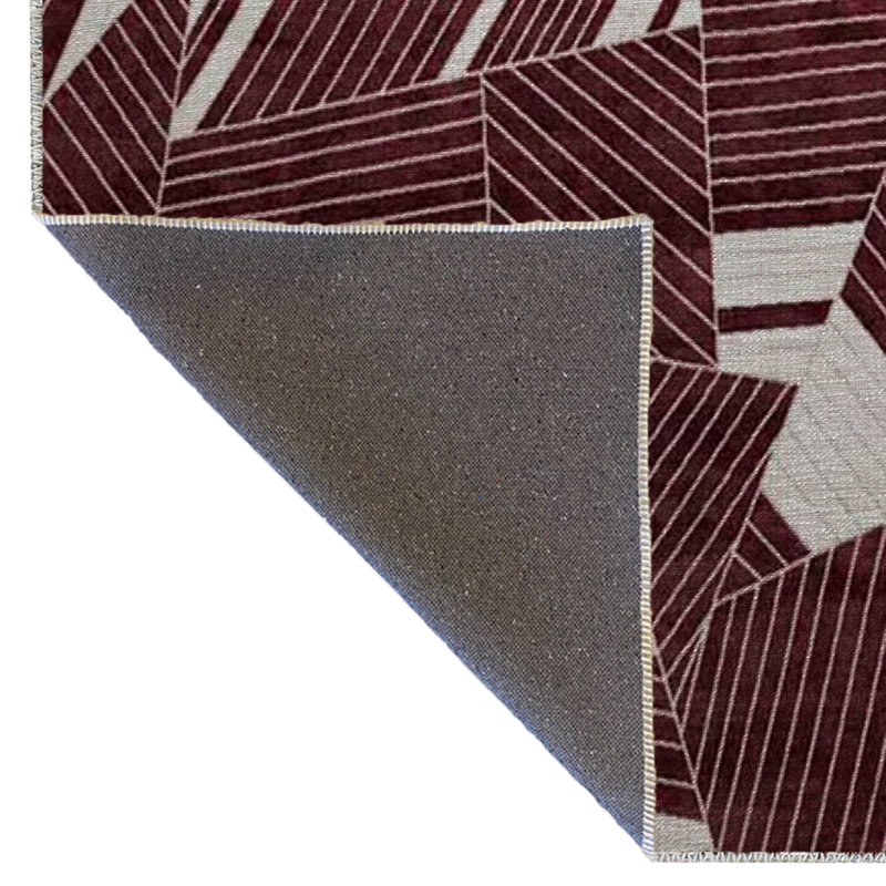 Tapis décoratif moderne à motif géométrique à motif abstrait bourgogne, Rectangle 4 pi 7 po x 6 pi 6 po