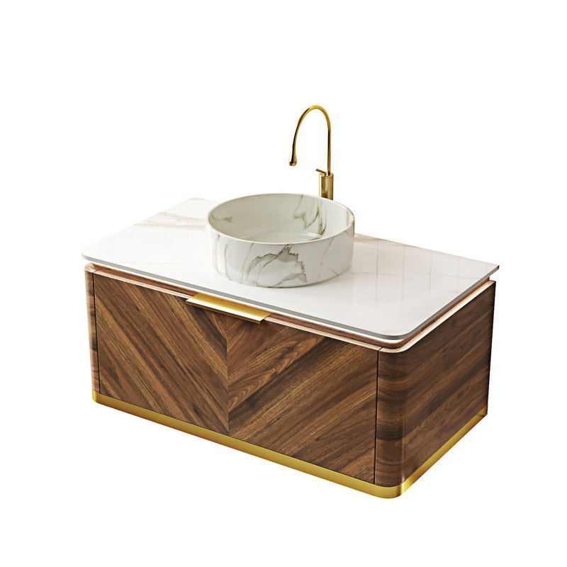 Floating Bathroom Vanity With Sink, Dark Walnut