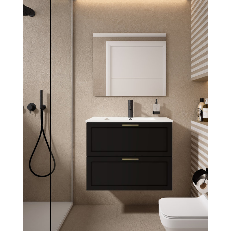 Meuble-lavabo mural à deux tiroirs 31 "Rhyth - noir mat, Noir mat
