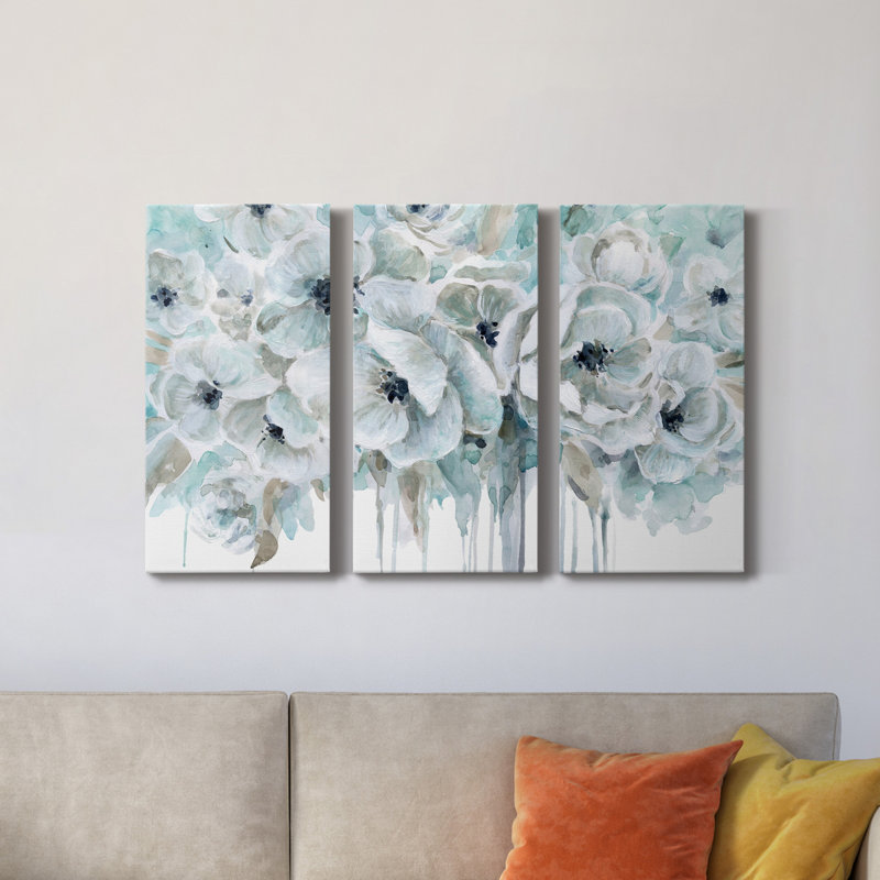 Teal Harmony II - ensemble de 3 peintures sur toile tendue, H 27 po x l 54 po x P 1 po