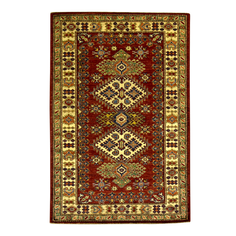 Hand-Knotted High-Quality Gold and Red Area Rug