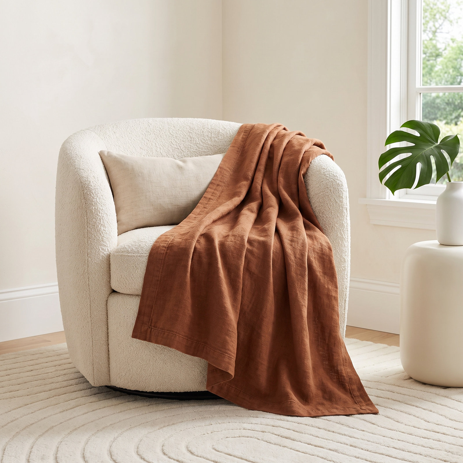 Rainy Linen Hand Woven Throw Blanket, Tomato