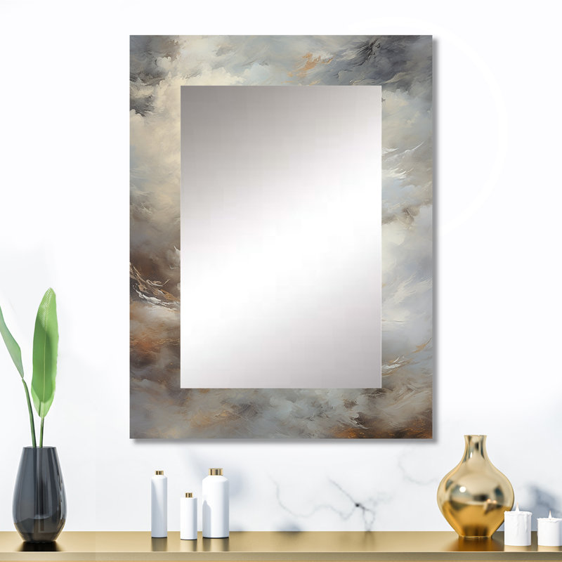 Mystic Grey Clouds Horizon II - Coffee Decorative Mirror, Traditional Wall Mirror, Printed Metal Art, 32" x 24"
