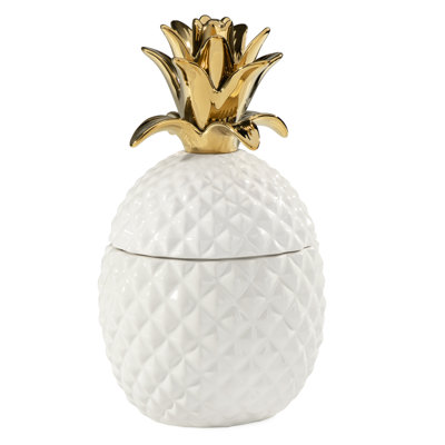  Pot de rangement ananas en céramique blanc Duffey avec couronne dorée