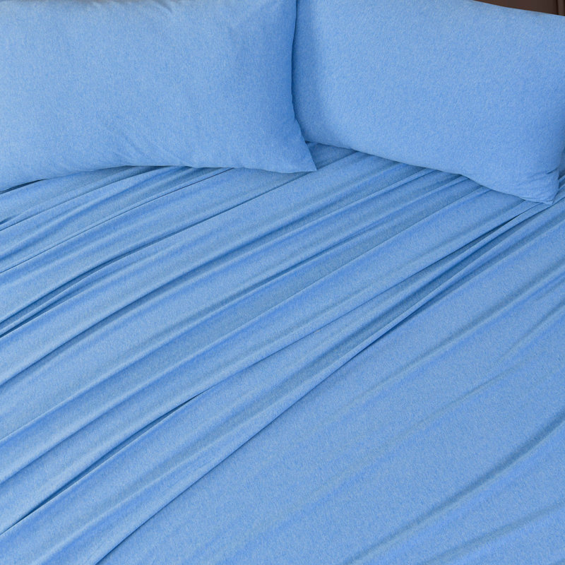 100% Cotton Jersey Knit Sheet Set, Full/Double Sheet Set+ Fitted Sheet+2 Pillowcase, Denim