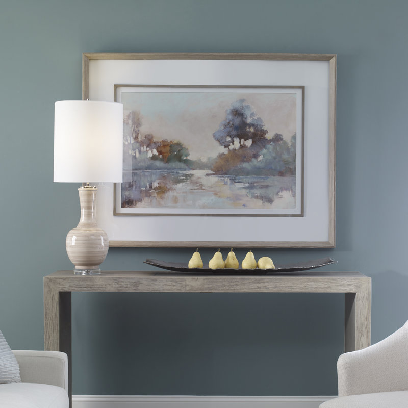Morning Lake Blue Green Pink Watercolor Landscape Print