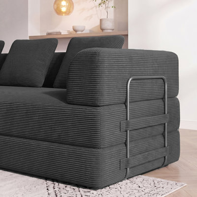 89" W King-Size Convertible Sleeper Sofa Bed Floor Sofa Lounge Couch Corduroy Folding Mattress Couch with 3 Pillows