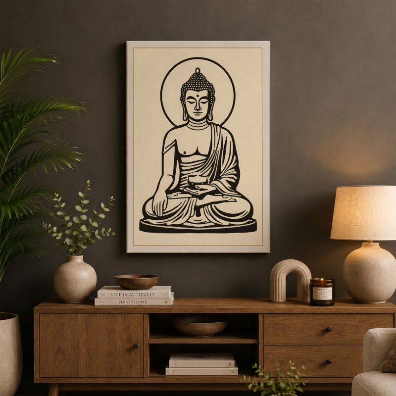 Buddha in Meditation Minimalist - Wrapped Canvas, 36x24 - 91.4 x 61.0 cm, Terracotta Border