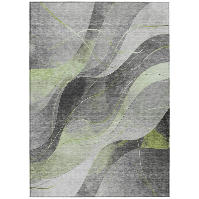 Tapis extérieur lavable abstrait 8 pi x 10 pi vert et gris artichaut