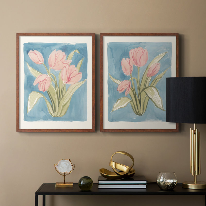 Tulipe, aquarelle, croquis I - reproduction encadrée de qualité supérieure - prête à être accrochée - aucun clou requis - aucun clou requis