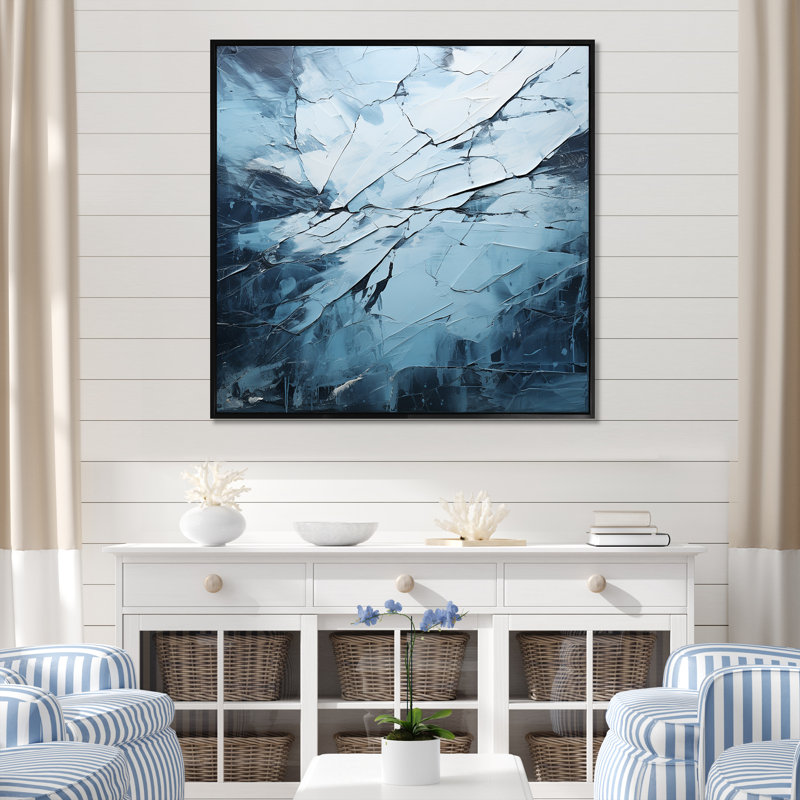 Minimalisme bleu et noir Glacier - Glacier Wall Art Living Room, Cadre flottant noir, H 24 po x l 24 po x P 1 po