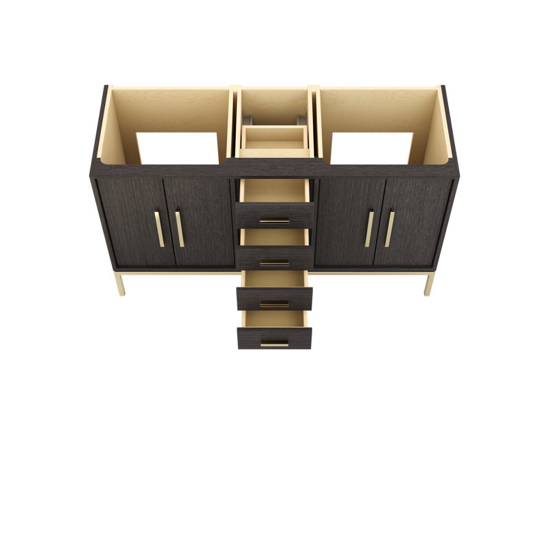 Rift White Oak Double Bath Vanity, 60", Gray Weathered, Satin Gold
