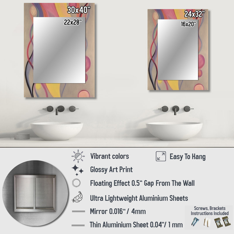 Shadow Dance Yellow & Pink Vintage Illustration - Abstract Painting Unique Wall Mirror, Modern Mirror, Printed Metal Art