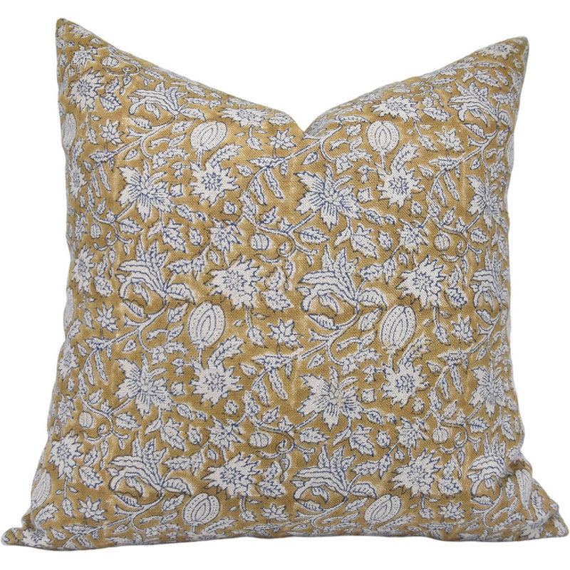 Coussin décoratif fait à la main pour lit et canapé 14 x 36 Fab Divine Manikarnika, 14 po x 36 po, Brun / blanc floral 1