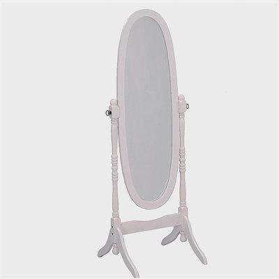 59.25-inch tall standing wooden floor mirror, white polished, oval