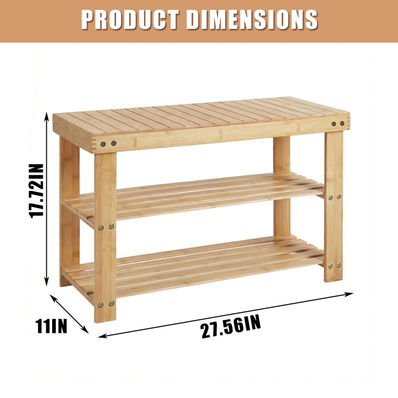 Banc à chaussures à 3 niveaux pour vestibule, organisateur robuste avec sièges confortables, Natural Wood