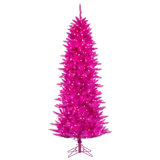 Vickerman 4.5' x 24" Hot Pink Artificial Pre-Lit Christmas Tree with 250 Pink LED Mini Lights, 437 Realistic PVC Tips, 6' Step On/Off Power Cord and Folding Metal Tree Stand.  Assembly is required.