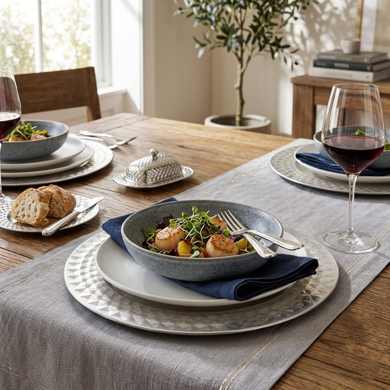 Assiette à dîner en plastique Liza, H 12,99 po x l 12,99 po x P 0,78 po, Argent