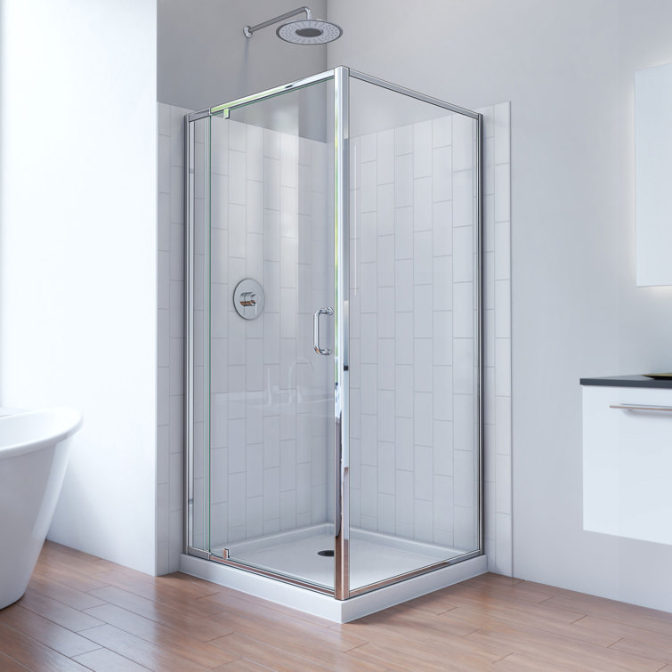 Flex 36" W x 36" D x 78" H Semi-Frameless Square Shower Enclosure with Fixed Panel and Base Included