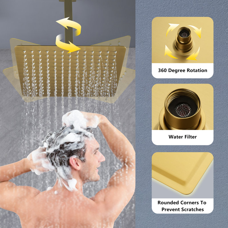 Rain Fixed Shower Head, Brushed Gold