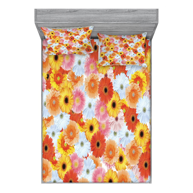 Gerber Daisy Microfiber Floral Sheet Set, Queen Sheet Set + Fitted Sheet + 2 Pillowcases
