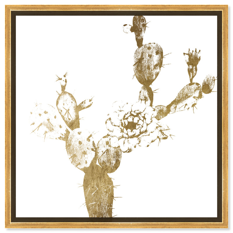 Floral et botanique cactus doré I - reproduction d'art, H 16 po x l 16 po x 1,5 po, Encadrement doré
